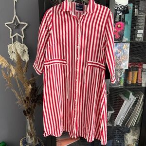 Joy Mangano Red and White Striped Midi Dress